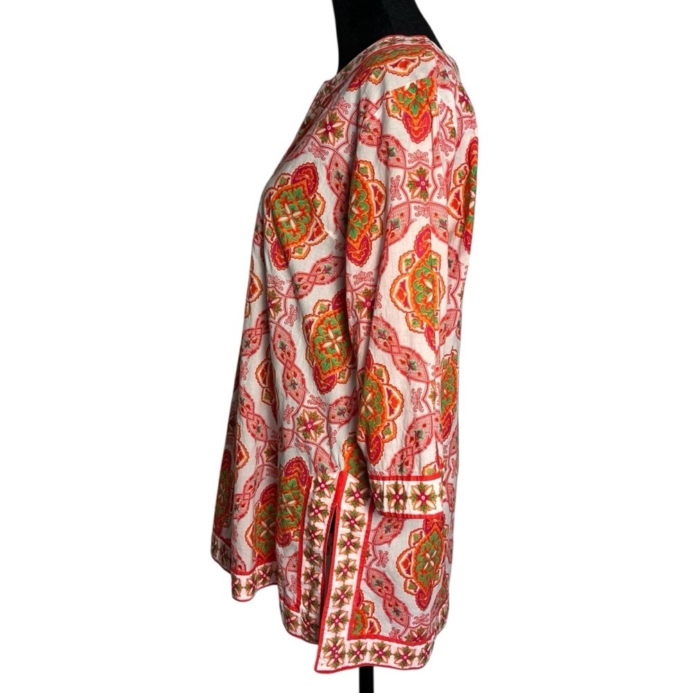 Gretchen Scott Lightweight Pink Orange Medallion Boho Cotton Tunic Top — Size M - Picture 10 of 15